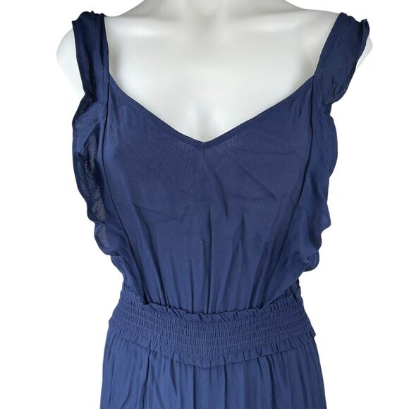 Ann Taylor LOFT Blue Sleeveless Ruffle Smocked Wide Leg Romper Jumpsuit Size S - Picture 5 of 7